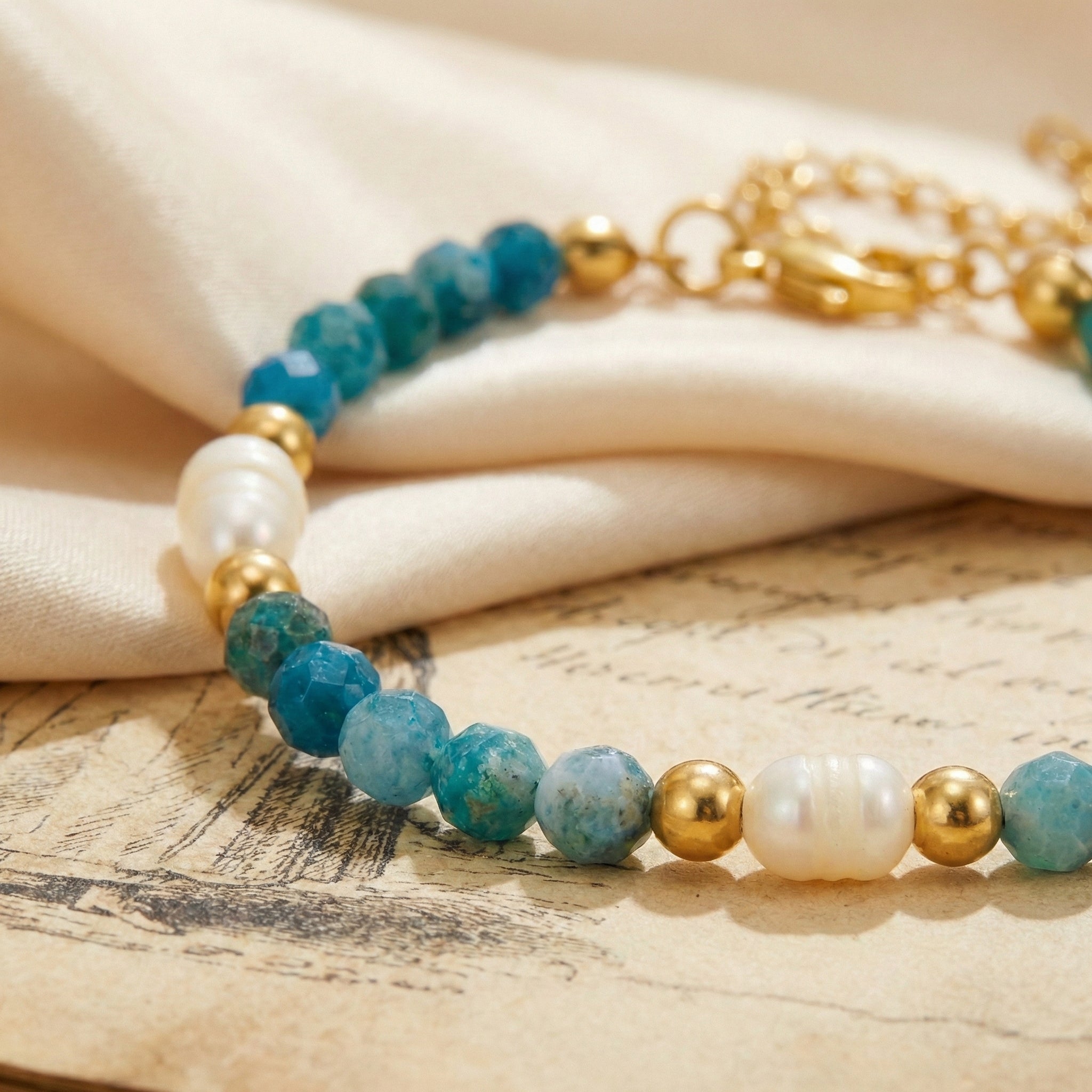 Turquoise Blue & Pearl Bead Bracelet