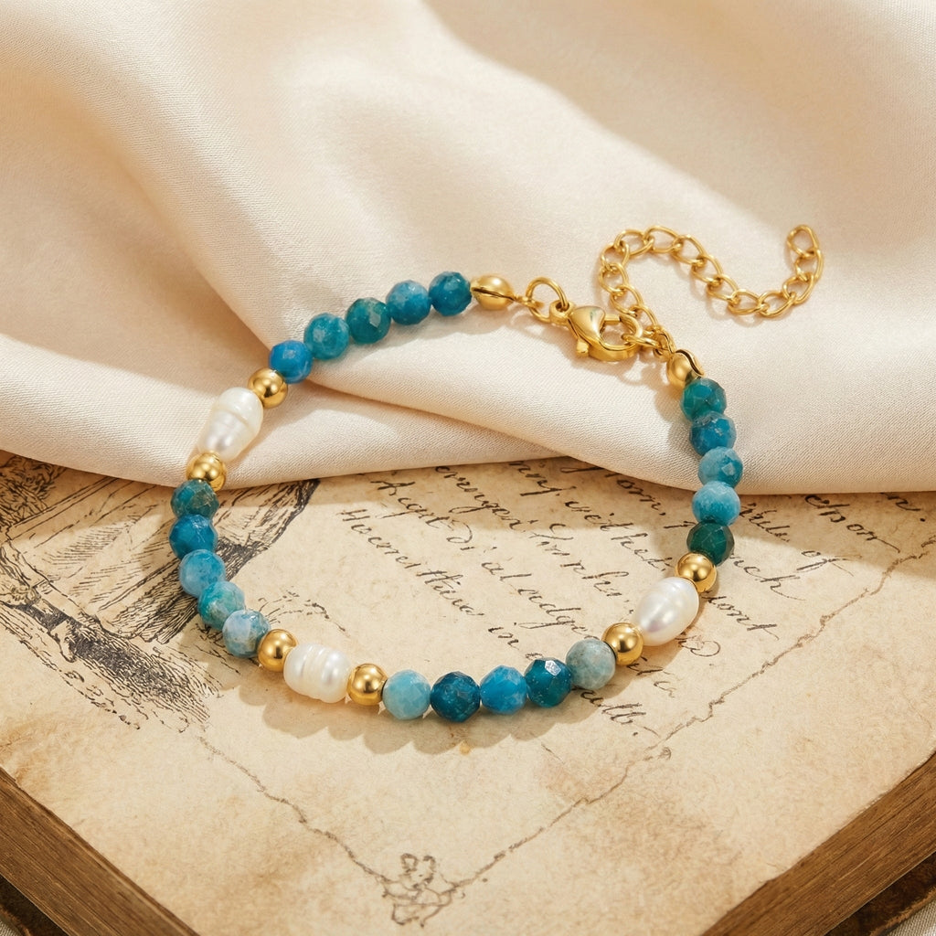 Turquoise Blue & Pearl Bead Bracelet