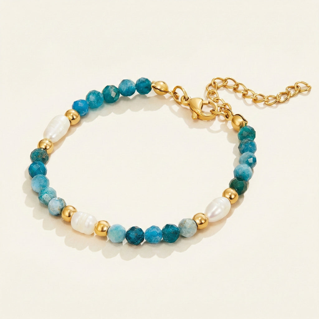 Turquoise Blue & Pearl Bead Bracelet