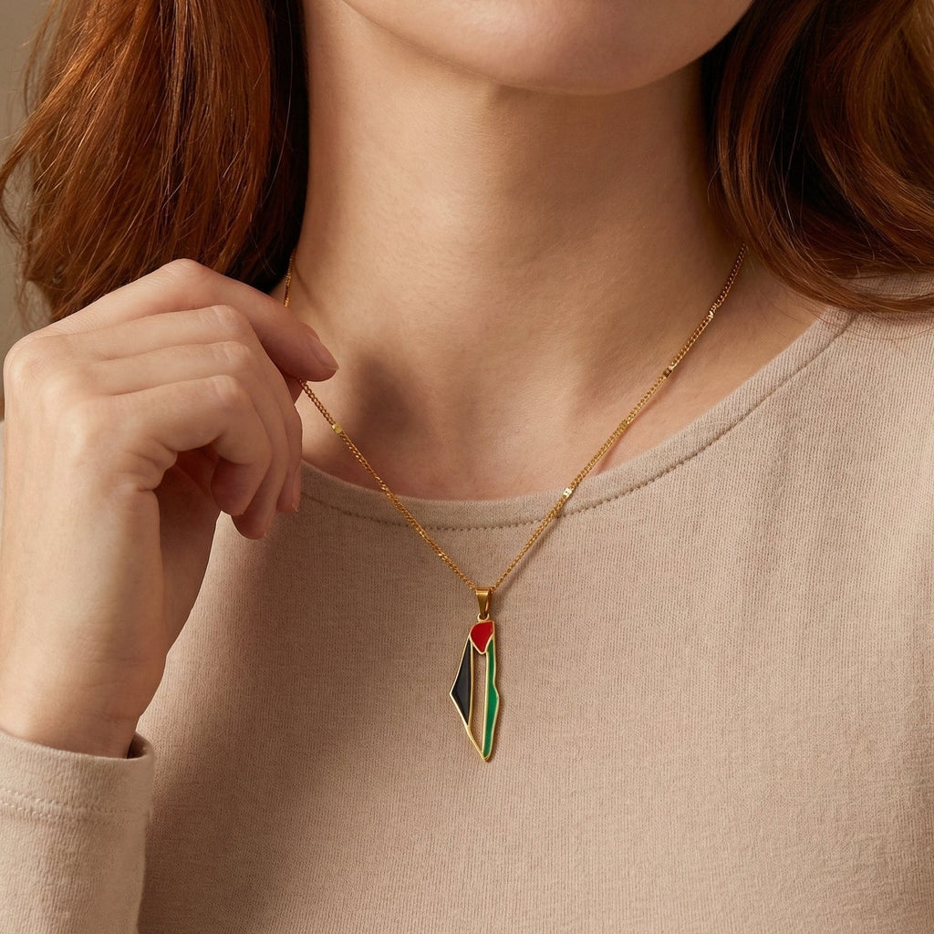 Qamar Palestine Pride Map Necklace
